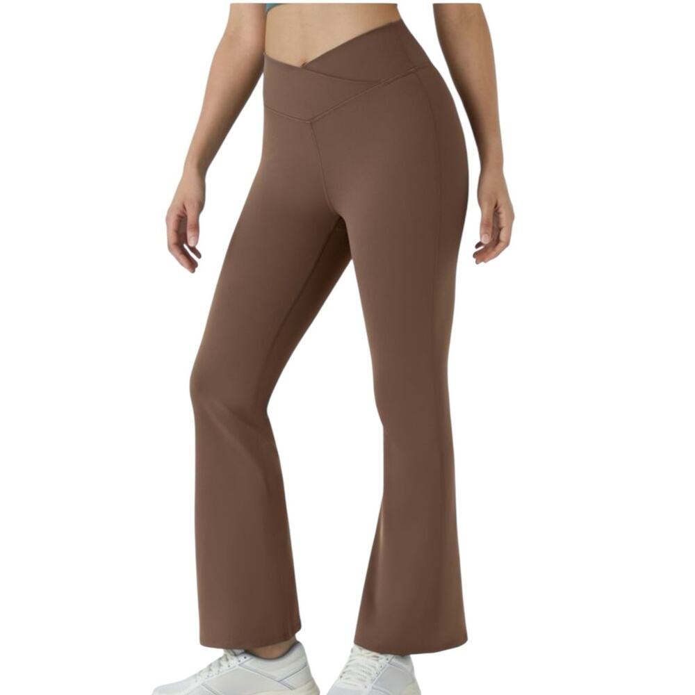 NWT Halara DayStretch High Waisted Crossover Flare Yoga Leggings Bison Brown XLP